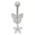 CZ Titanium Butterfly Flower Dangle Belly Ring - 14 Gauge at Spencer's