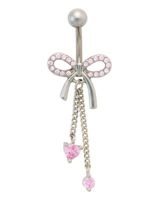 CZ Pink Playboy Bunny Heart Dangle Belly Ring - 14 Gauge