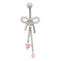 CZ Titanium Pink Bow Chain Dangle Belly Ring - 14 Gauge at Spencer's