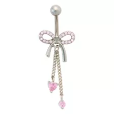 CZ Titanium Pink Bow Chain Dangle Belly Ring - 14 Gauge at Spencer's