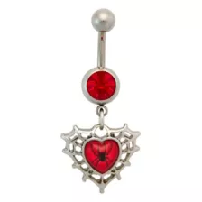 CZ Titanium Red Web Heart Dangle Belly Ring - 14 Gauge at Spencer's