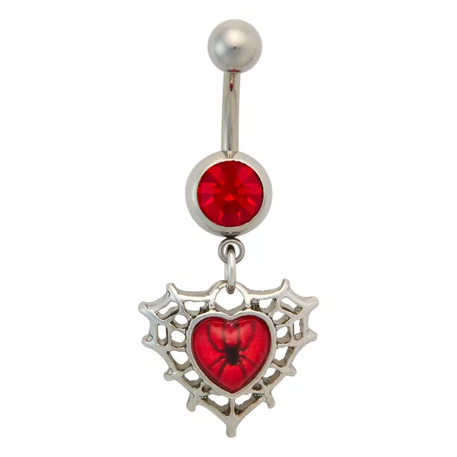 CZ Titanium Red Web Heart Dangle Belly Ring - 14 Gauge at Spencer's