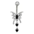 CZ Silvertone Titanium Butterfly Dangle Belly Ring - 14 Gauge at Spencer's