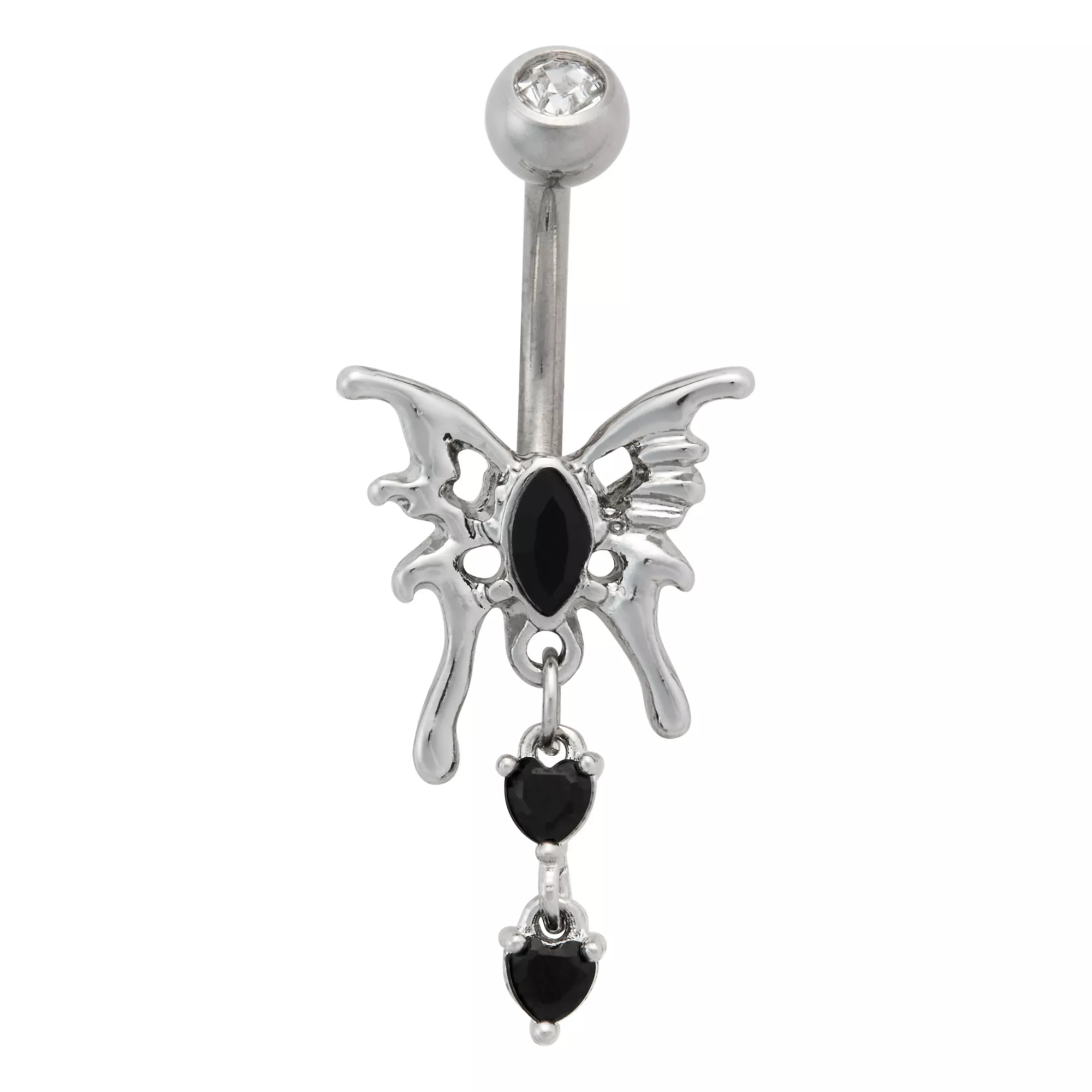 CZ Silvertone Titanium Butterfly Dangle Belly Ring - 14 Gauge at Spencer's