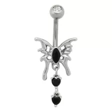 CZ Silvertone Titanium Butterfly Dangle Belly Ring - 14 Gauge at Spencer's
