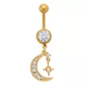 CZ Goldtone Titanium Moon Star Dangle Belly Ring - 14 Gauge at Spencer's