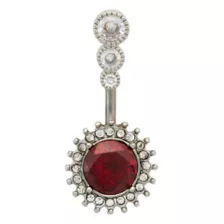 CZ Red Clear Multi-Gem Titanium Belly Ring - 14 Gauge at Spencer's