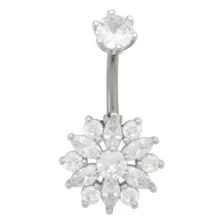CZ Flower Prong Titanium Belly Ring - 14 Gauge at Spencer's