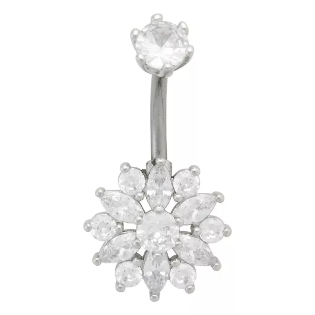 CZ Flower Prong Titanium Belly Ring - 14 Gauge at Spencer's