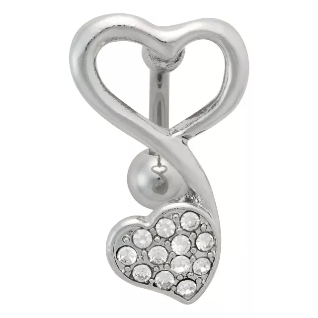 CZ Silvertone Heart Titanium Belly Ring - 14 Gauge at Spencer's