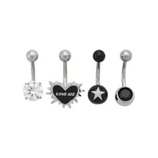 Multi-Pack CZ and Black Love Me Belly Rings 4 Pack - 14 Gauge at Spencer's