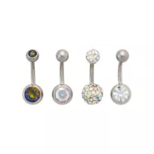 Multi-Pack CZ Aurora Borealis-Effect Pave Titanium Belly Rings 4 Pack - 14 Gauge at Spencer's