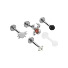 Multi-Pack CZ Spider Heart Titanium Labret Lip Rings 5 Pack - 16 Gauge at Spencer's
