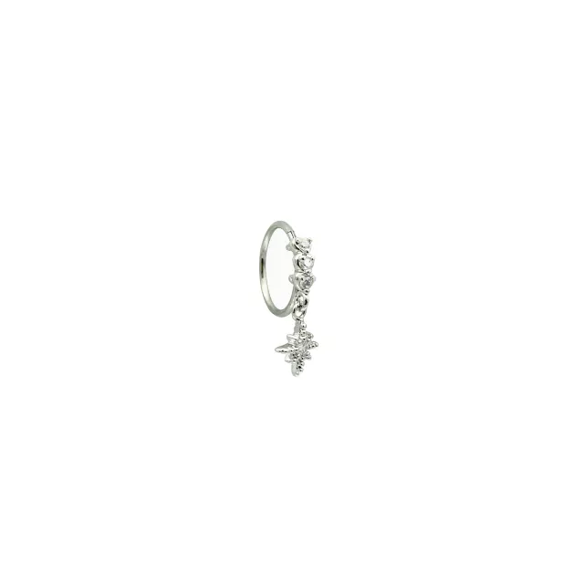 Silvertone CZ Starburst Dangle Hinge Hoop - 18 Gauge