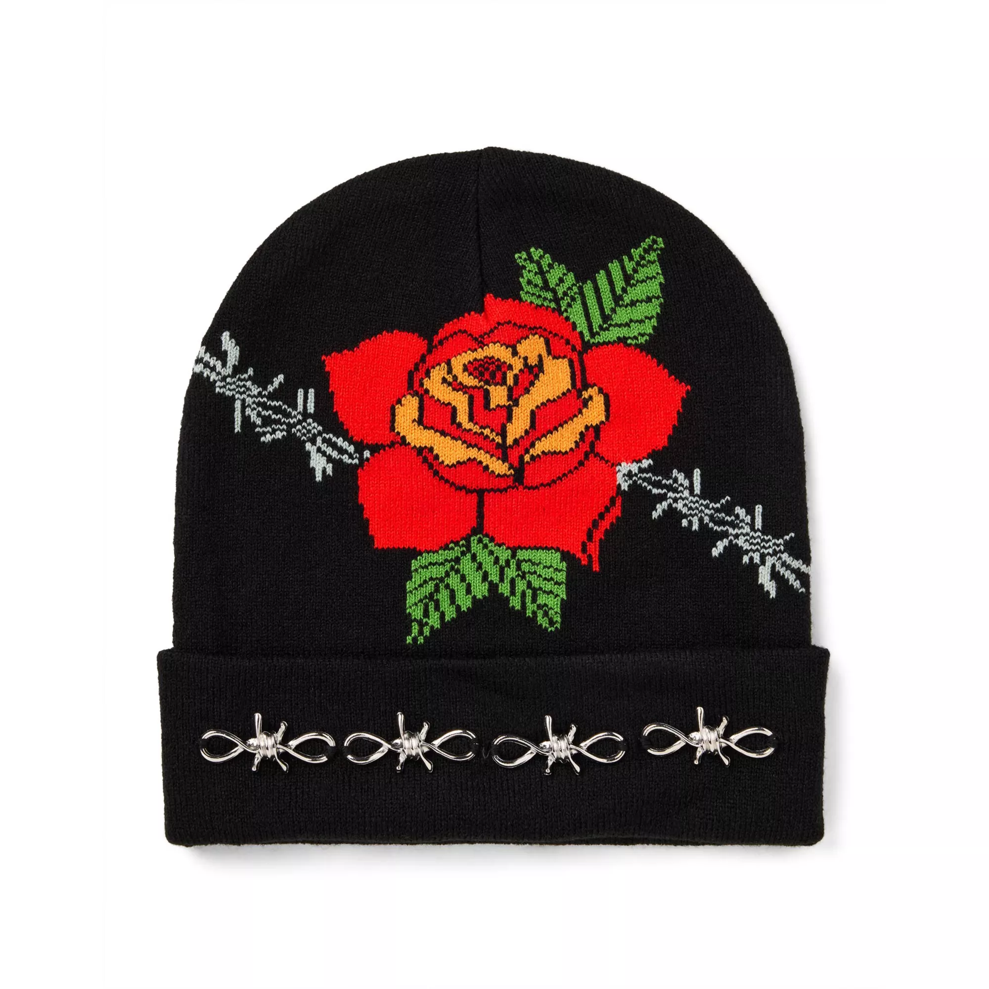 Barbed Wire Rose Cuff Beanie Hat at Spencer's
