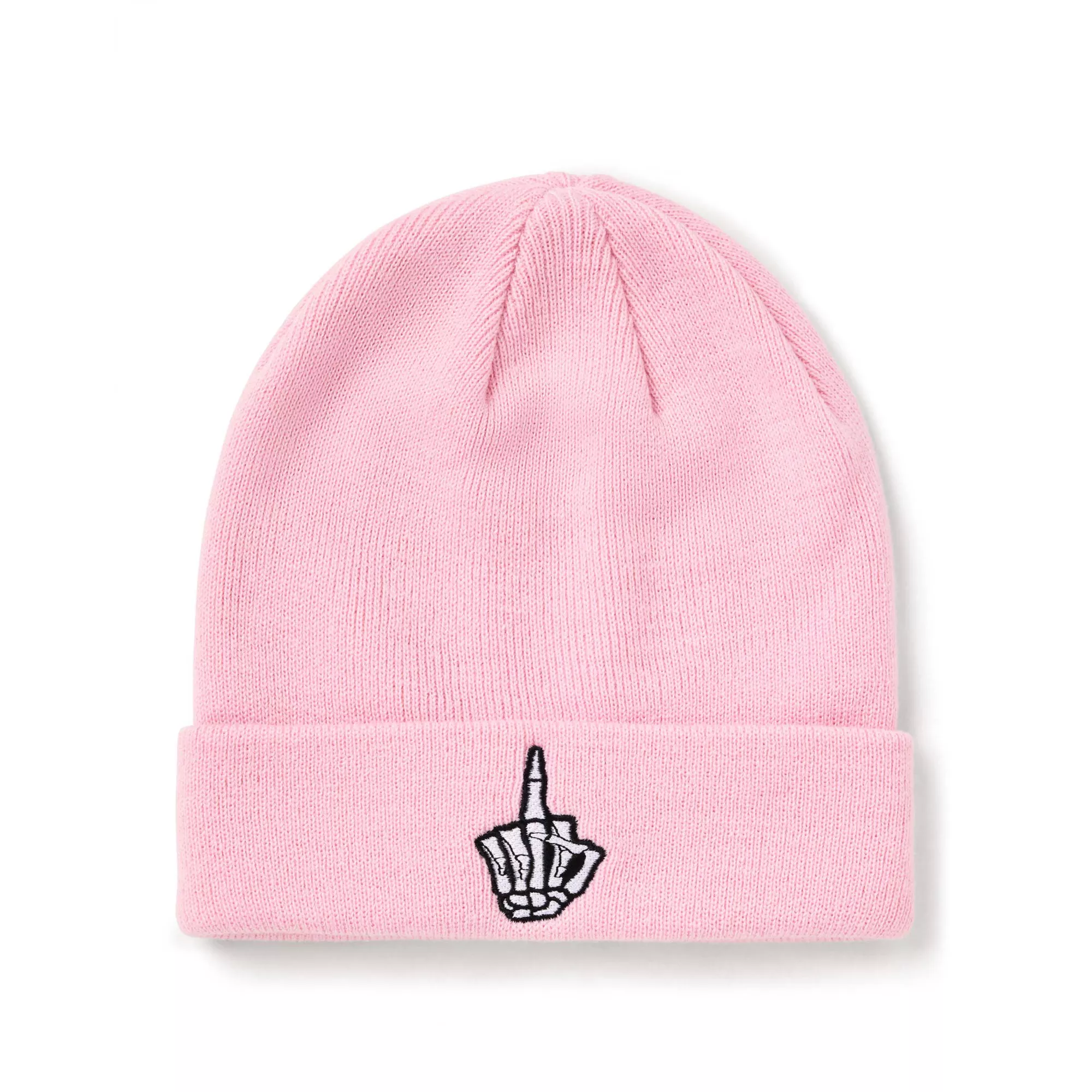 Pink Skeleton Middle Finger Cuff Beanie Hat at Spencer's