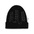 Black Lace-Up Cuff Beanie Hat at Spencer's
