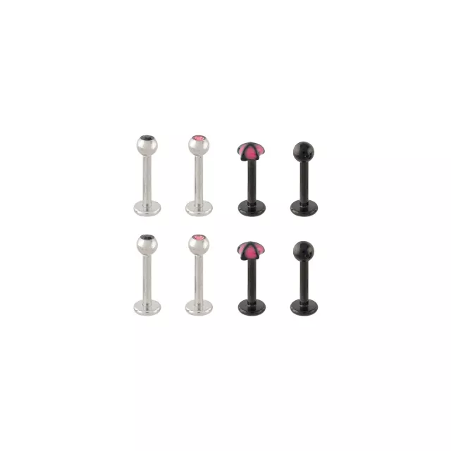 Multi-Pack Black and Pink Star Labret Pins 8 Pack - 16 Gauge at Spencer's