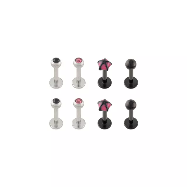 Multi-Pack Black and Pink Star Labret Pins 8 Pack - 16 Gauge at Spencer's