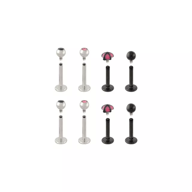 Multi-Pack Black and Pink Star Labret Pins 8 Pack - 16 Gauge at Spencer's