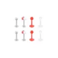 Multi-Pack Titanium and Acrylic Red and White Mushroom Labret Pins 8 Pack - 16 Gauge at Spencer's