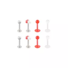 Multi-Pack Titanium and Acrylic Red and White Mushroom Labret Pins 8 Pack - 16 Gauge at Spencer's