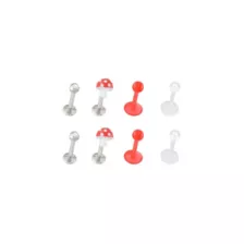 Multi-Pack Titanium and Acrylic Red and White Mushroom Labret Pins 8 Pack - 16 Gauge at Spencer's