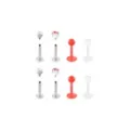 Multi-Pack Titanium and Acrylic Red and White Mushroom Labret Pins 8 Pack - 16 Gauge at Spencer's
