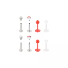 Multi-Pack Titanium and Acrylic Red and White Mushroom Labret Pins 8 Pack - 16 Gauge at Spencer's
