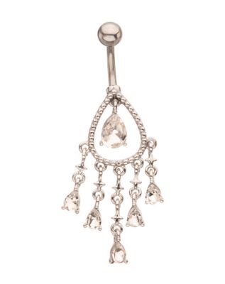 Silver CZ Teardrop Cluster Belly Ring - 14 Gauge