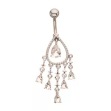 Silver CZ Teardrop Cluster Belly Ring - 14 Gauge at Spencer's