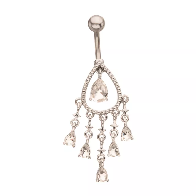Silver CZ Teardrop Cluster Belly Ring - 14 Gauge at Spencer's