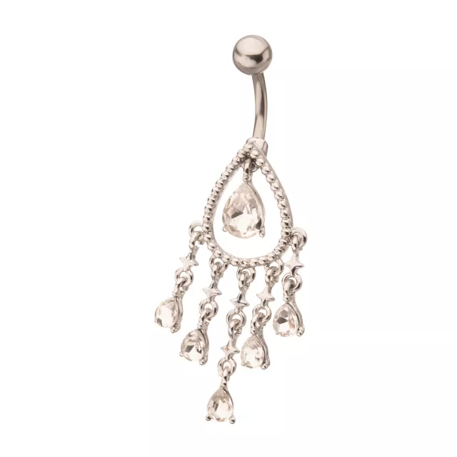 Silver CZ Teardrop Cluster Belly Ring - 14 Gauge at Spencer's