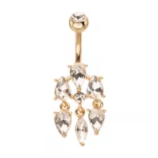 Gold CZ Teardrop Cluster Belly Ring - 14 Gauge at Spencer's