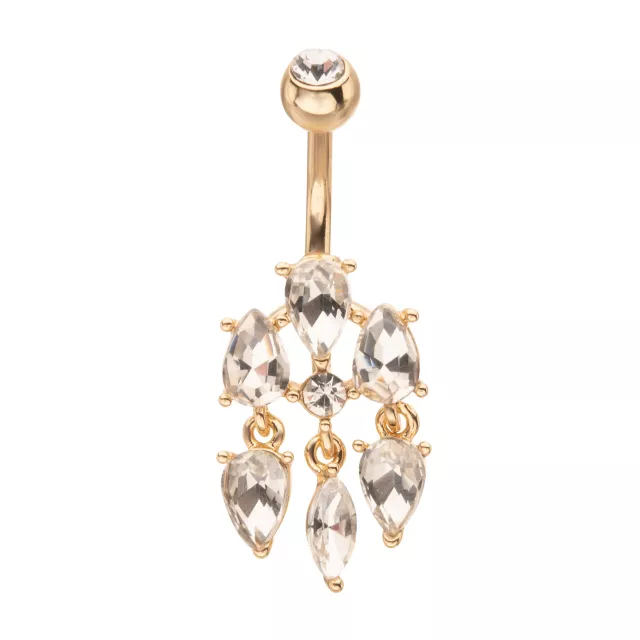 Gold CZ Teardrop Cluster Belly Ring - 14 Gauge at Spencer's
