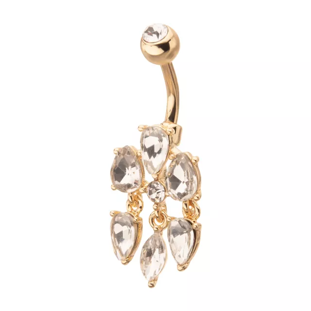 Gold CZ Teardrop Cluster Belly Ring - 14 Gauge at Spencer's