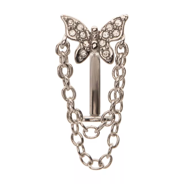 Titanium CZ Butterfly Chain Dangle Belly Ring - 14 Gauge at Spencer's