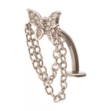 Titanium CZ Butterfly Chain Dangle Belly Ring - 14 Gauge at Spencer's