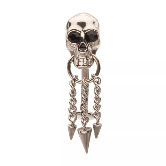 Silver Titanium Skull Chain Dangle Belly Ring - 14 Gauge at Spencer's