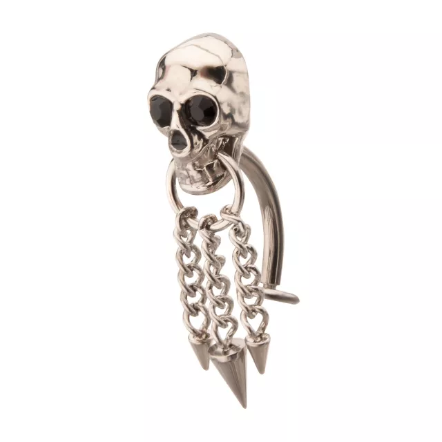 Silver Titanium Skull Chain Dangle Belly Ring - 14 Gauge at Spencer's