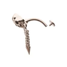 Silver Titanium Skull Chain Dangle Belly Ring - 14 Gauge at Spencer's