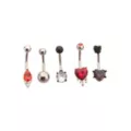 Multi-Pack Red and Black CZ Heart Belly Rings 5 Pack - 14 Gauge at Spencer's