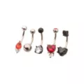 Multi-Pack Red and Black CZ Heart Belly Rings 5 Pack - 14 Gauge at Spencer's
