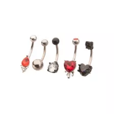 Multi-Pack Red and Black CZ Heart Belly Rings 5 Pack - 14 Gauge at Spencer's