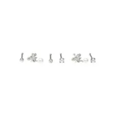 Multi-Pack Silvertone Pearl Effect Pin Nose Rings 6 Pack - 20 Gauge at Spencer's