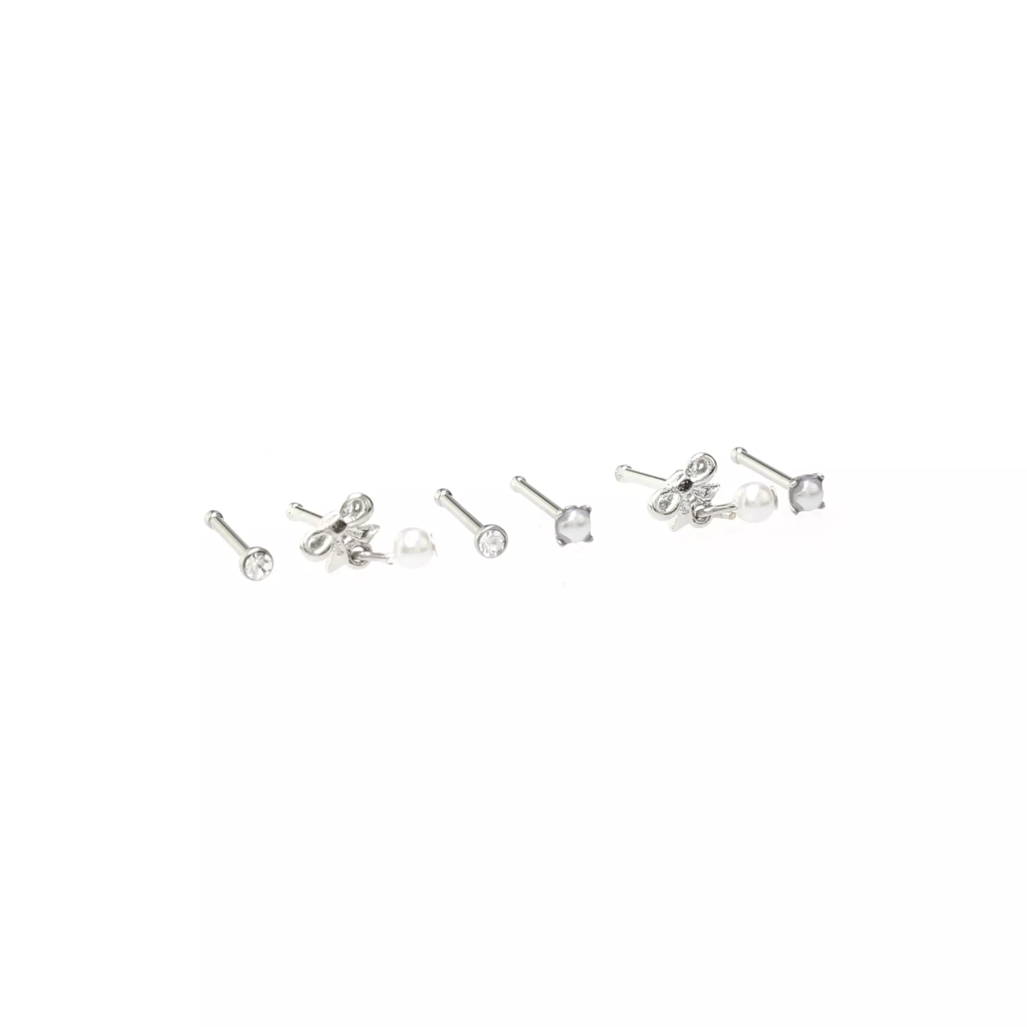 Multi-Pack Silvertone Pearl Effect Pin Nose Rings 6 Pack - 20 Gauge at Spencer's