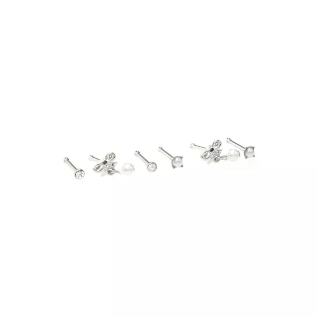 Multi-Pack Silvertone Pearl Effect Pin Nose Rings 6 Pack - 20 Gauge at Spencer's