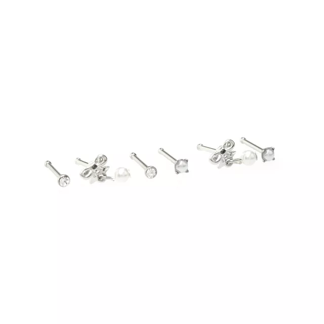 Multi-Pack Silvertone Pearl Effect Pin Nose Rings 6 Pack - 20 Gauge at Spencer's
