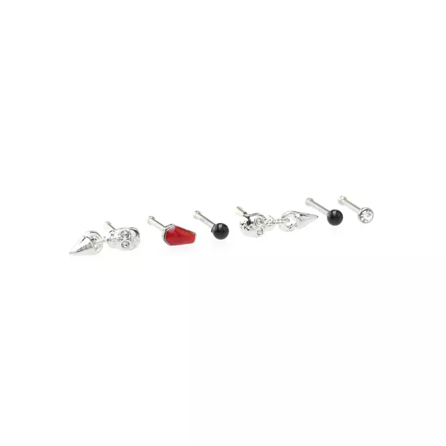 Multi-Pack CZ Skull Coffin Pin Nose Rings 6 Pack - 20 Gauge at Spencer's