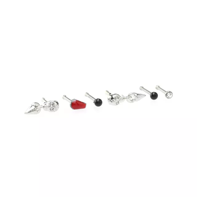 Multi-Pack CZ Skull Coffin Pin Nose Rings 6 Pack - 20 Gauge at Spencer's